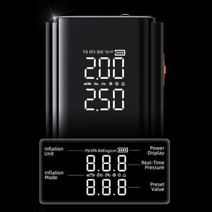 Digital Moxier 2 in 1 Tyre Inflator Jump Startermonitor with display on a black background