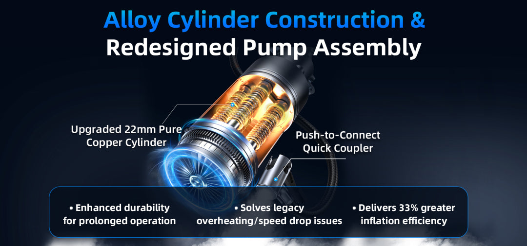 Technical illustration of a pump assembly with highlighted features on a dark background