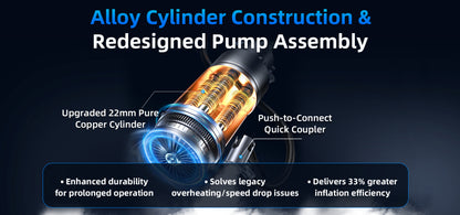 Technical illustration of a pump assembly with highlighted features on a dark background