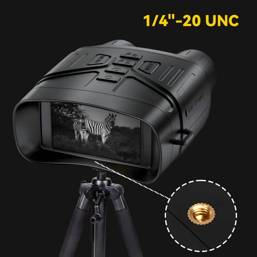 Night vision Moxier N4 Night Vision Goggles with zebra on screen, tripod, and 1/4"-20 UNC thread size label.