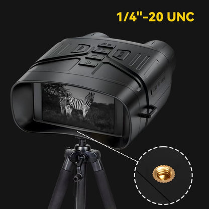 Night vision Moxier N4 Night Vision Goggles with zebra on screen, tripod, and 1/4"-20 UNC thread size label.