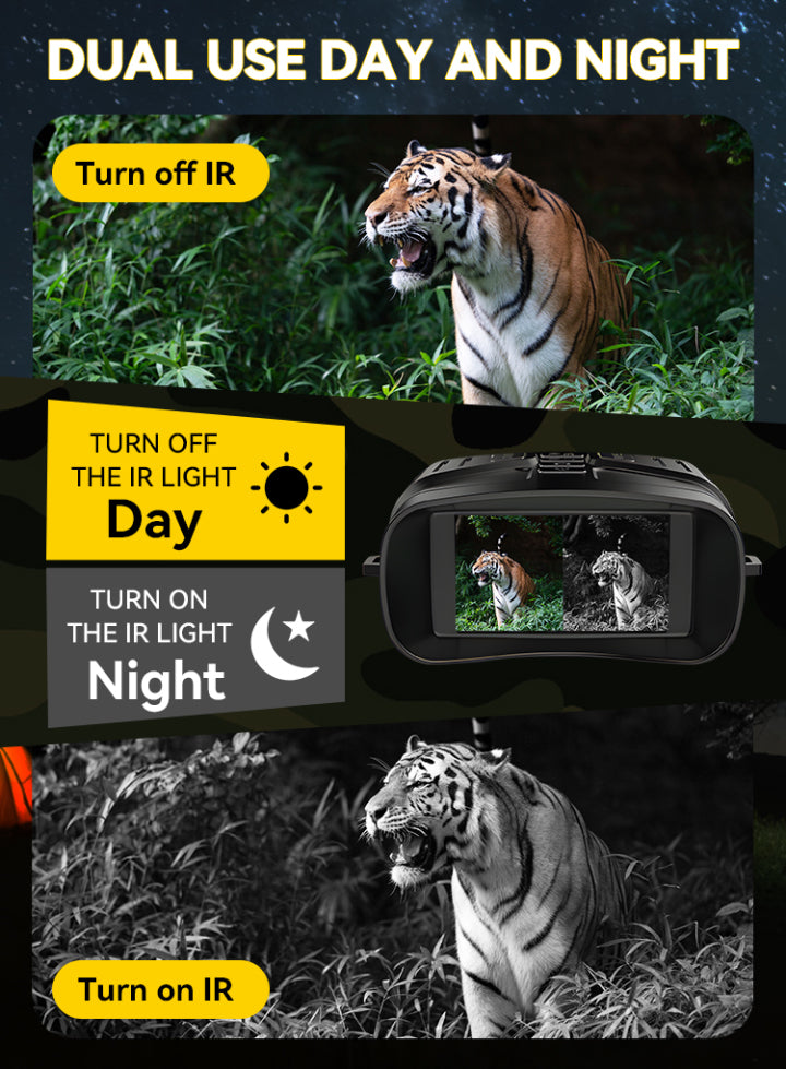 Dual-use day and night vision Moxier N4 Night Vision Goggles with tiger images on screen