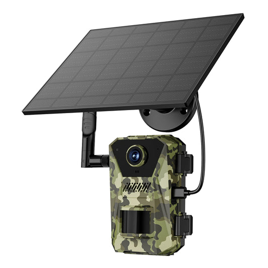 Naturepar F8 Trail Camera with solar panel on a white background