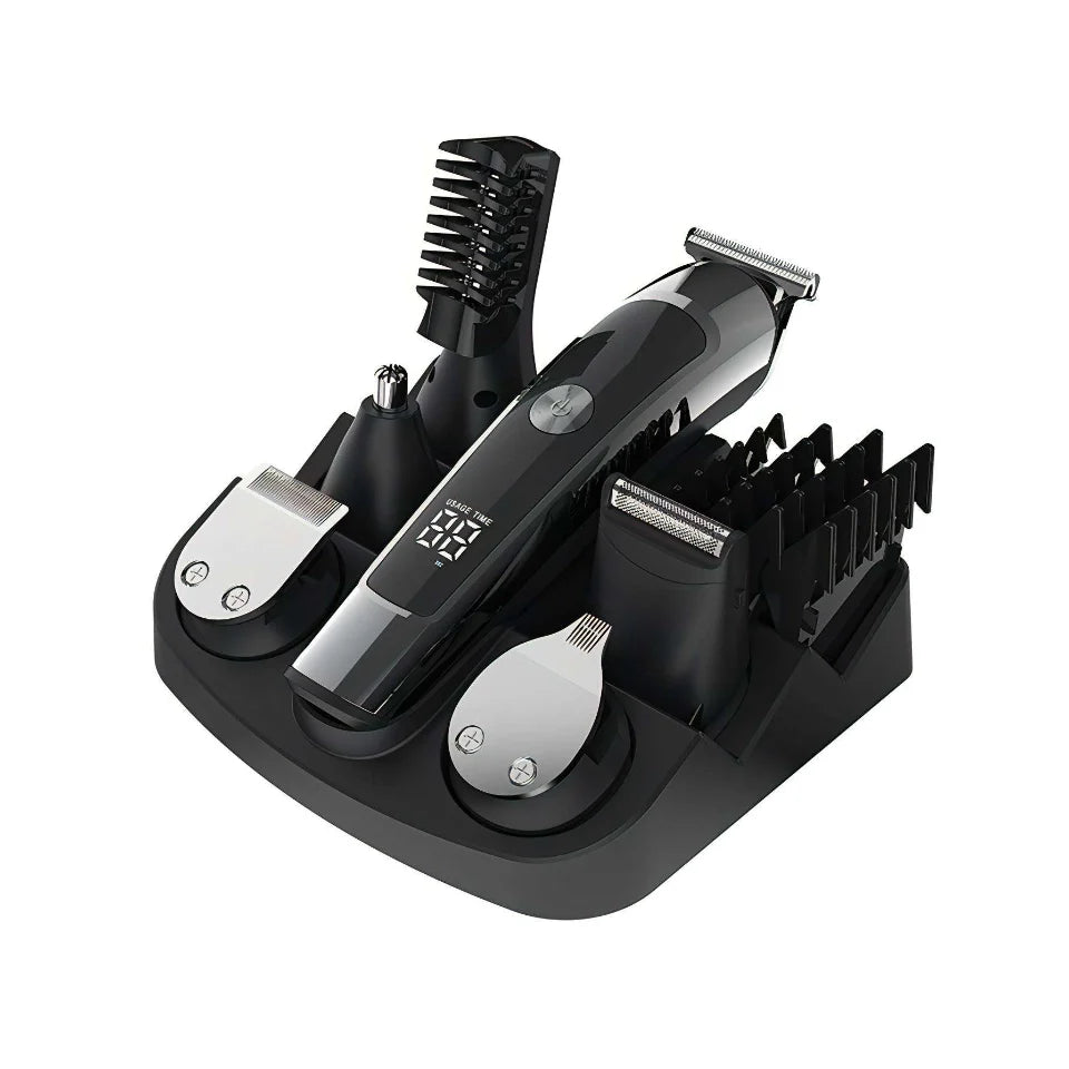 Set of grooming tools including a Nordzens Hair Clipper, trimmer, and comb on a white background