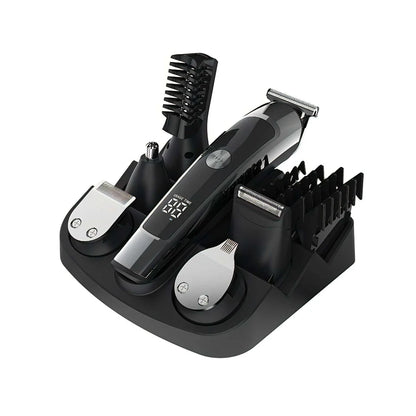 Set of grooming tools including a Nordzens Hair Clipper, trimmer, and comb on a white background