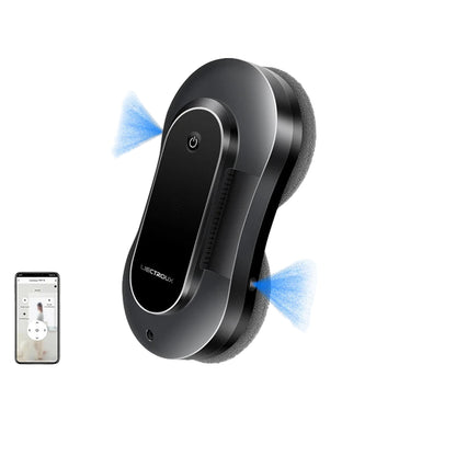 Black Nordzens Window Cleaning Robot with blue indicator lights on a white background, featuring the Electrolux brand.