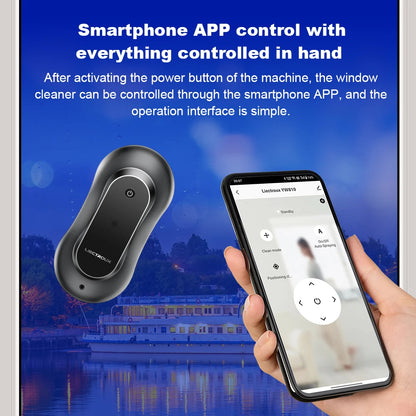 Nordzens Window Cleaning Robot with smartphone app control over a scenic background