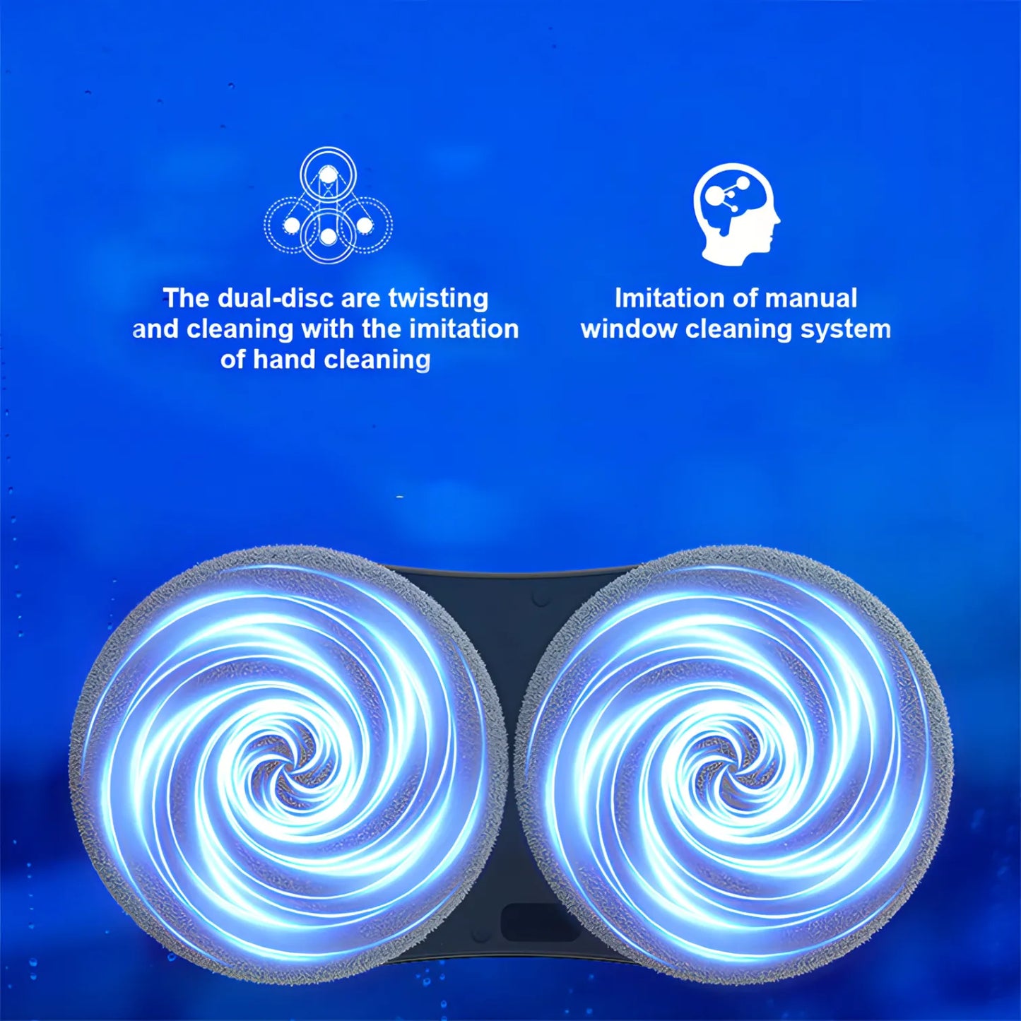 Dual-disc Nordzens Window Cleaning Robot system with blue swirling design on a blue background