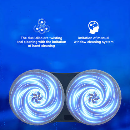 Dual-disc Nordzens Window Cleaning Robot system with blue swirling design on a blue background