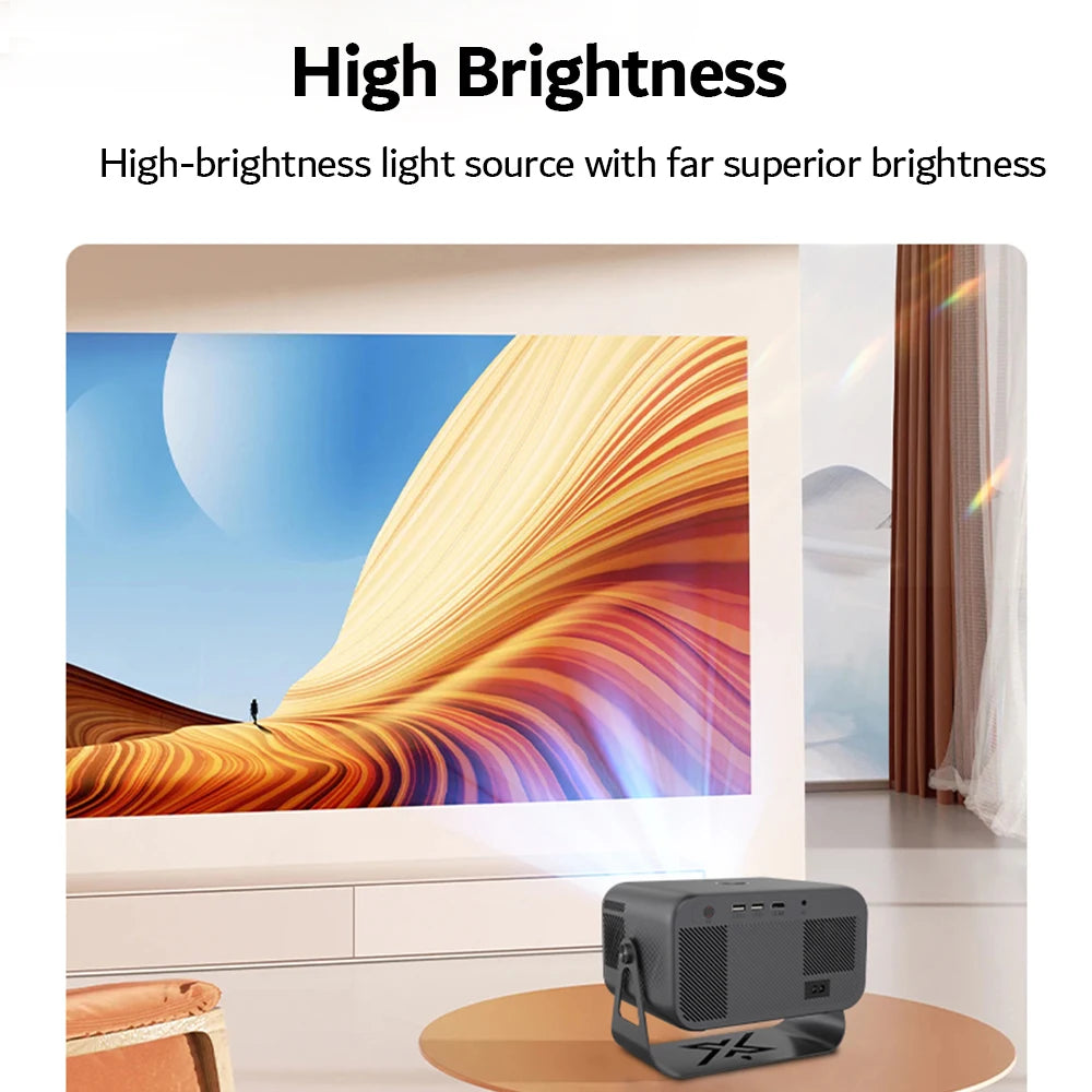  Nytvisuel Projector displaying a colorful desert scene with text about high brightness.