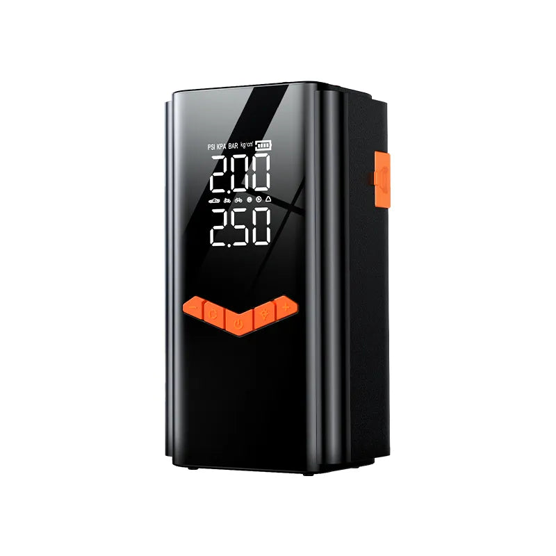 Black Ocanvas 2 in 1 Jump Starter & Tyre Inflator with digital display on a white background
