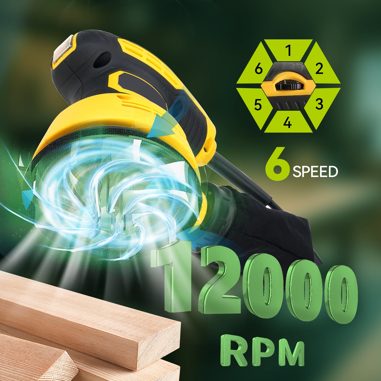 Ocanvas Orbital Sander with speed and RPM information on a green background
