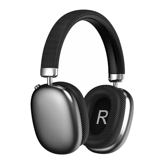 Black and silver Paraear HiFi Stereo Wireless Headphone on a white background