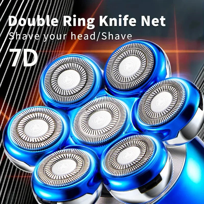 Set of blue and silver double ring knife nets on a dark background with text.