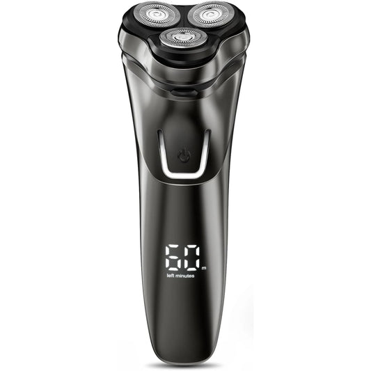 Black Puruxe Electric Shaver with digital display on a white background