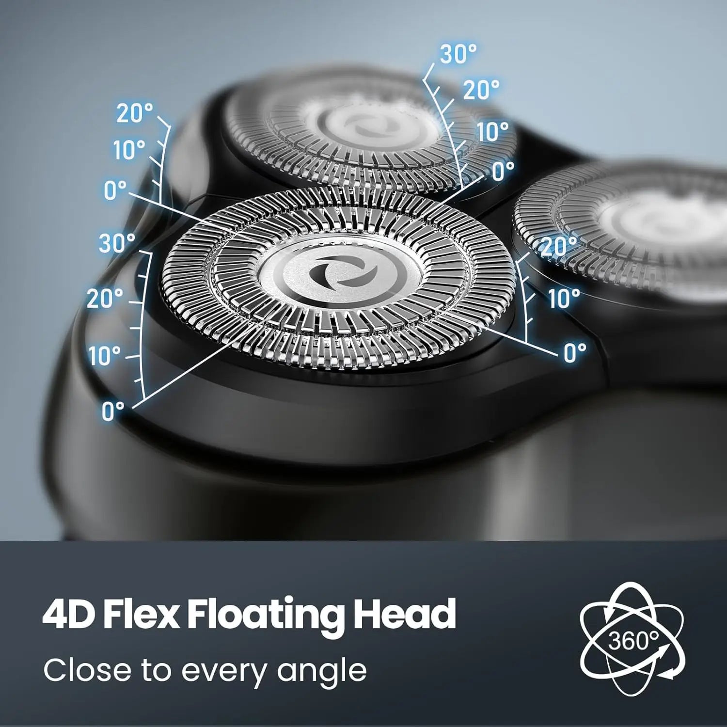 Puruxe Electric Shaver head with 4D Flex Floating Head technology on a gray background