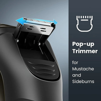 Puruxe Electric Shaver with pop-up trimmer feature on a gray background
