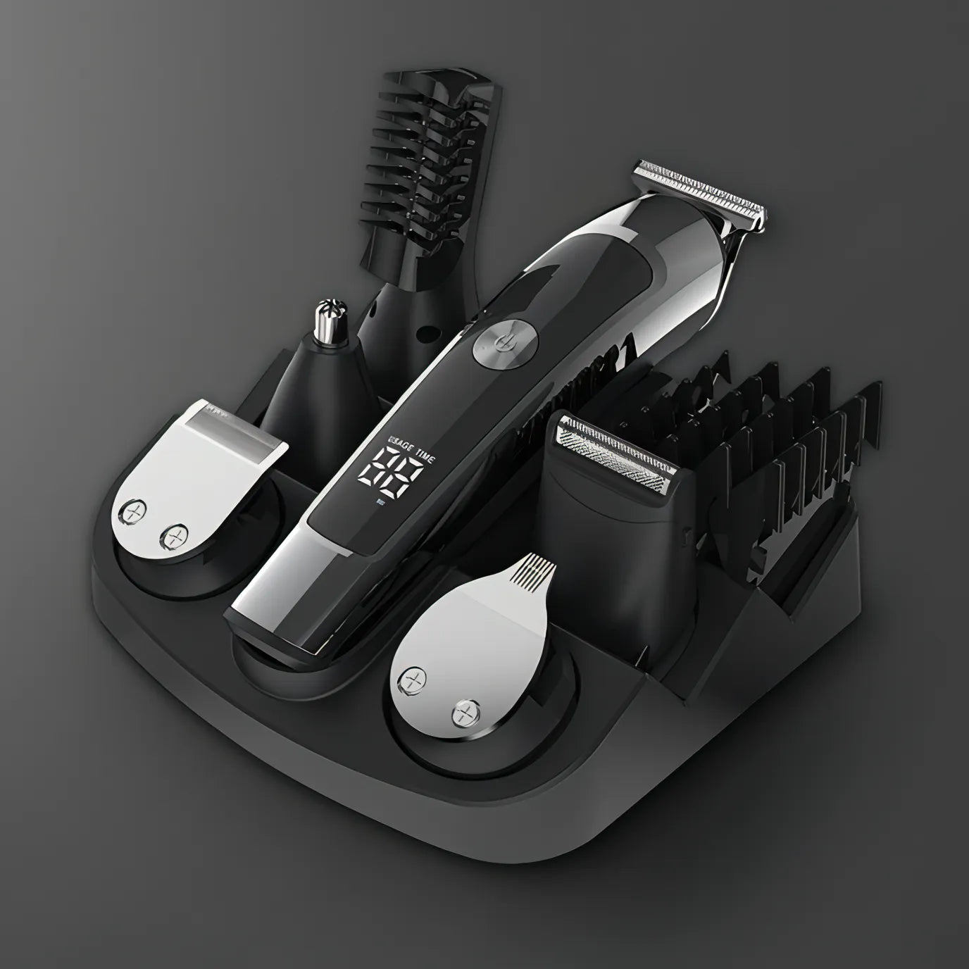 Puruxe Hair Clipper set with attachments on a dark background