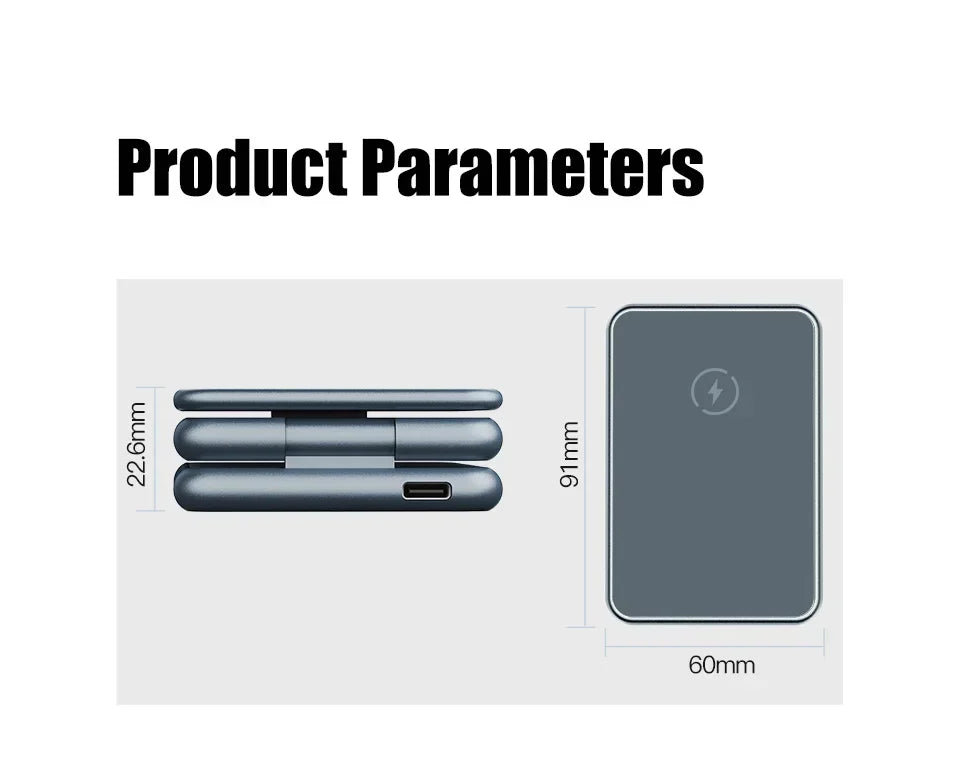 Product parameters display with dimensions of a device on a white background
