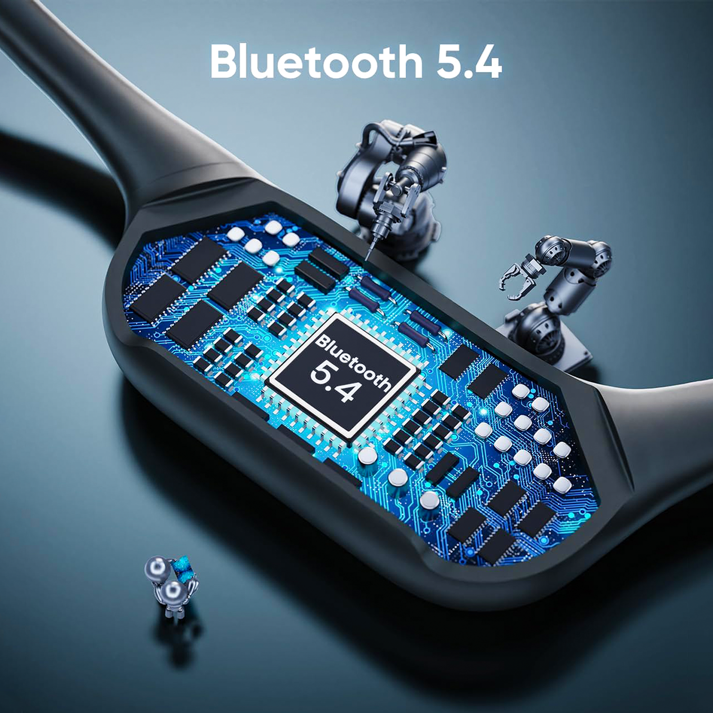Close-up of a Sekoda Bone Conduction Headphones with Bluetooth 5.4 chip on a dark background