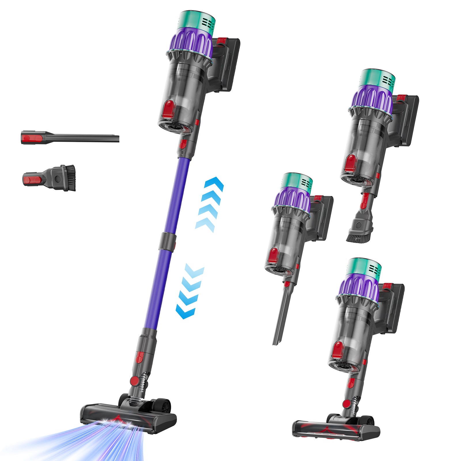 Multifunctional Sixpad S80 Cordless Vacuum Cleaner with various attachments on a white background