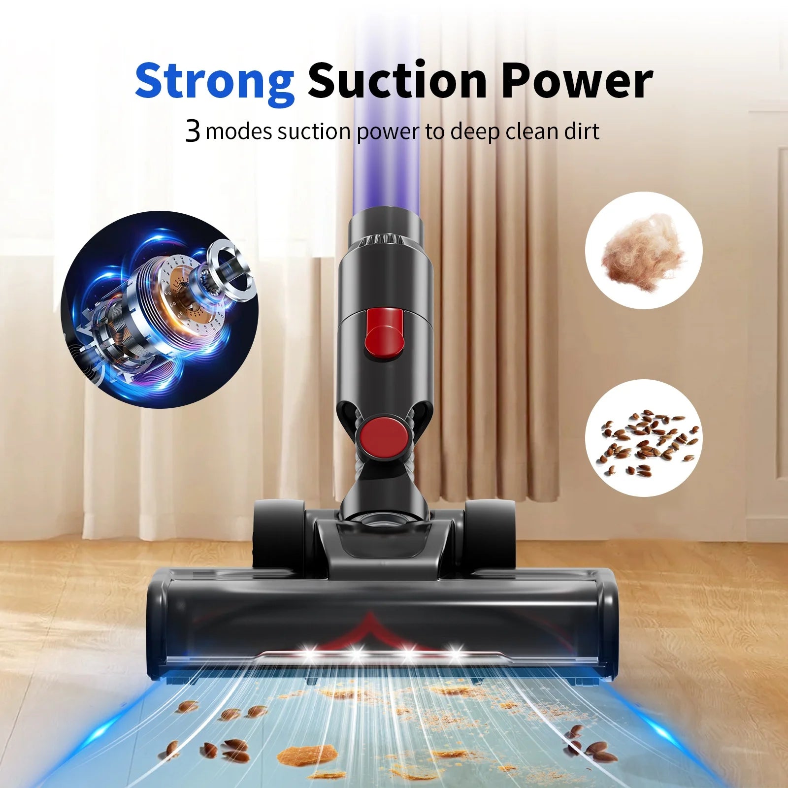 Sixpad S80 Vacuum cleaner with strong suction power feature on a wooden floor.