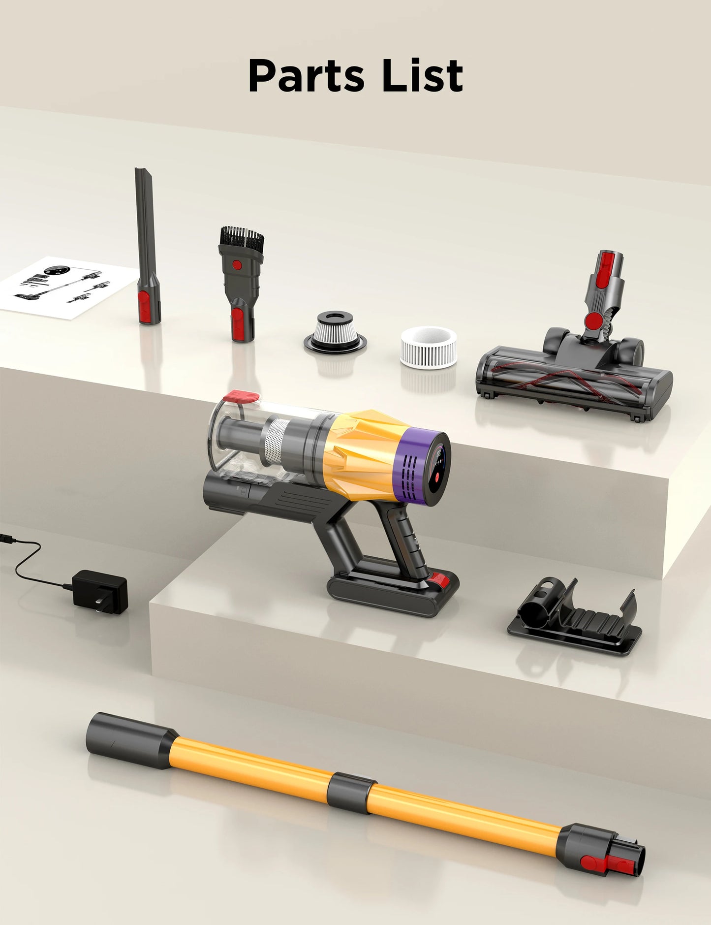 Snapbuy X7 Cordless Vacuum parts on a white background