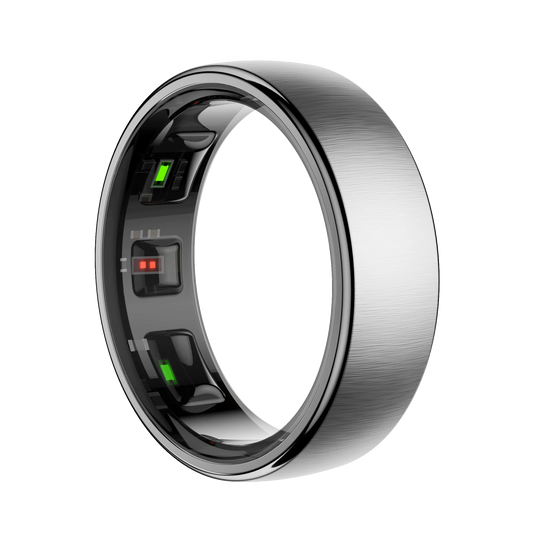 SofiRing S10 silver with electronic components on a white background