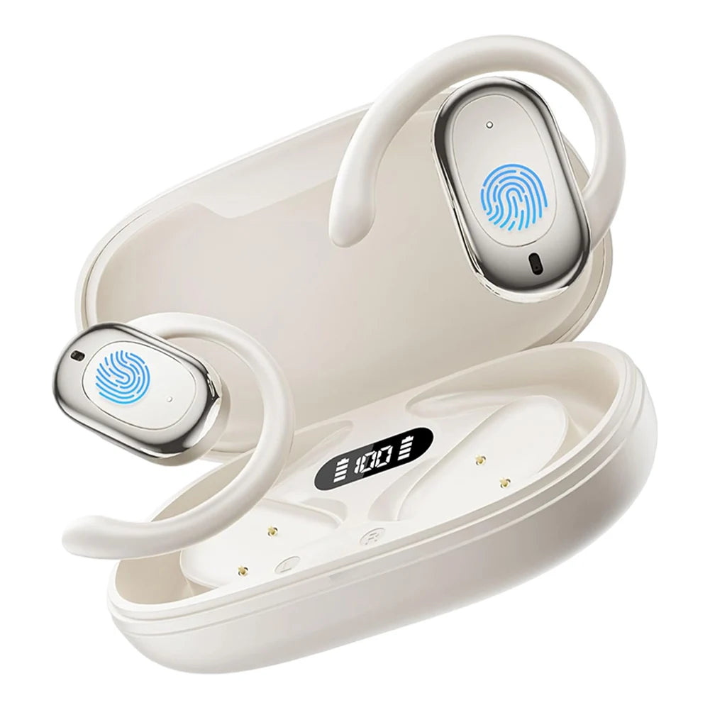 Wireless TakiBuds with charging case on a white background