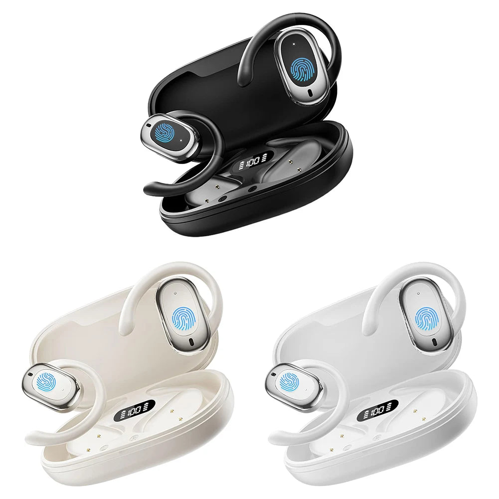 Wireless TakiBuds with charging cases on a white background