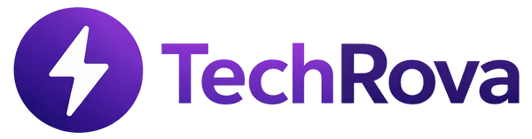 TechRova logo with a purple circle and white lightning bolt on a white background