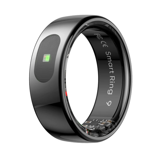 Thurgoo Smart Ring with digital display on a white background