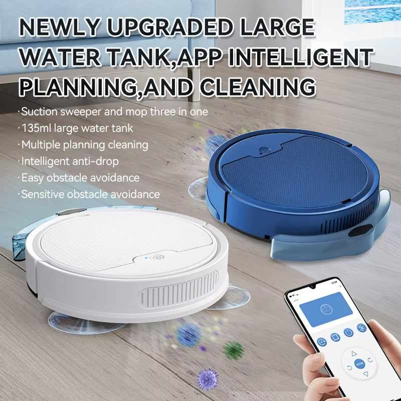 TidyRobo Robot Vacuum cleaner with large water tank, app intelligent planning, and cleaning features on a wooden floor.