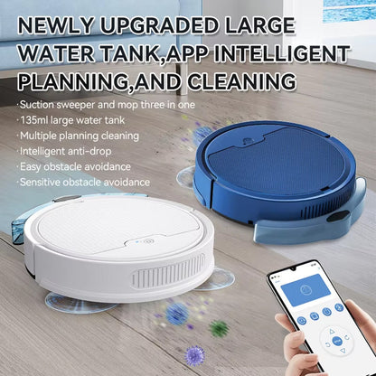 TidyRobo Robot Vacuum cleaner with large water tank, app intelligent planning, and cleaning features on a wooden floor.