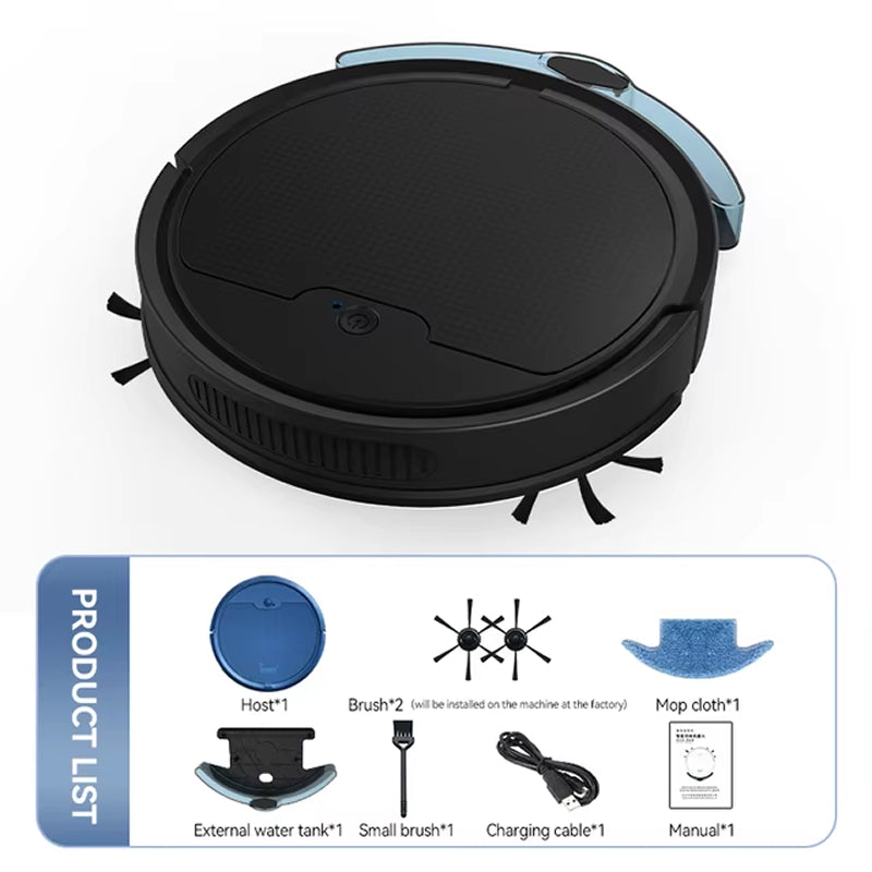 TidyRobo Robot Vacuum cleaner with attachments on a white background