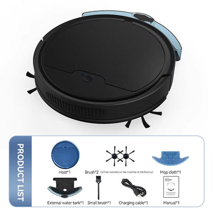 TidyRobo Robot Vacuum cleaner with attachments on a white background