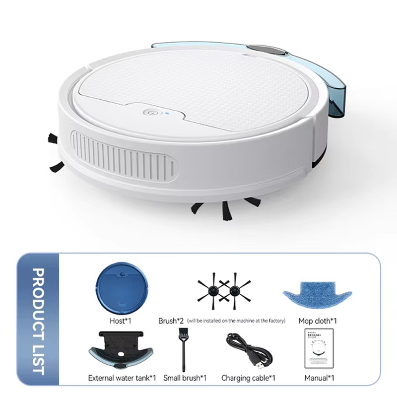 TidyRobo Robot Vacuum cleaner with attachments on a white background
