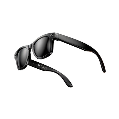 Black Trovoro Smart Glasses with reflective lenses on a white background