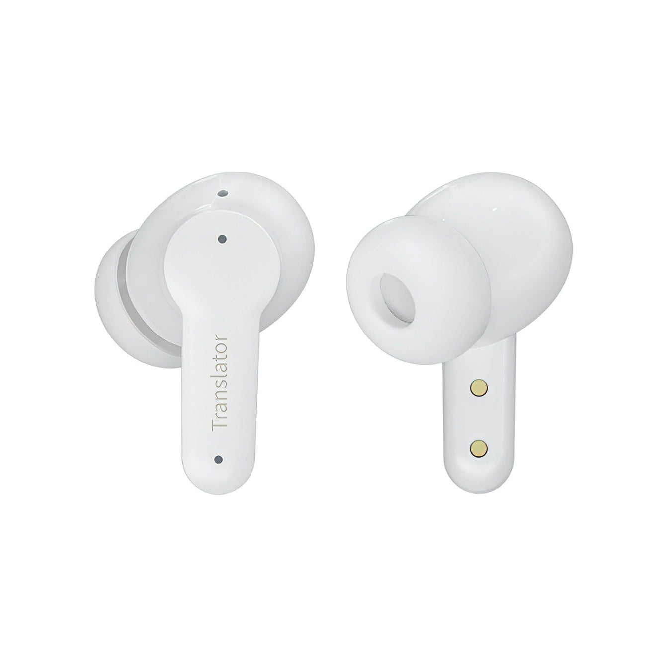 White Trovoro Translator Earbuds with 'Translator' branding on a white background