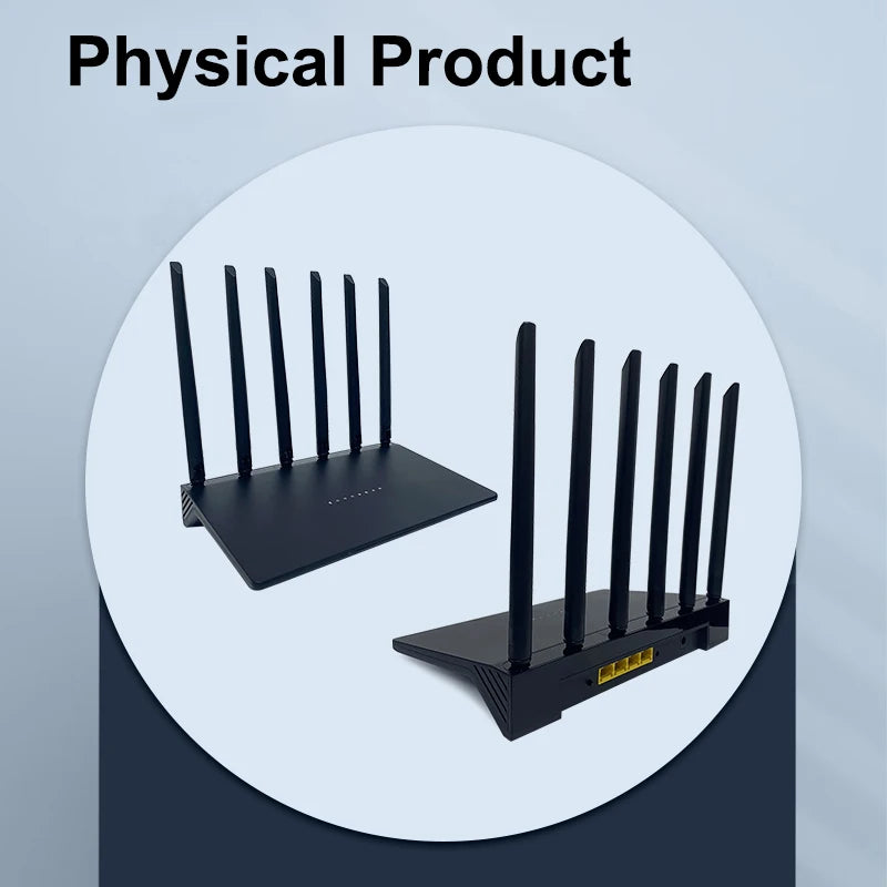 Two black electronic devices with multiple antennas on a gray background