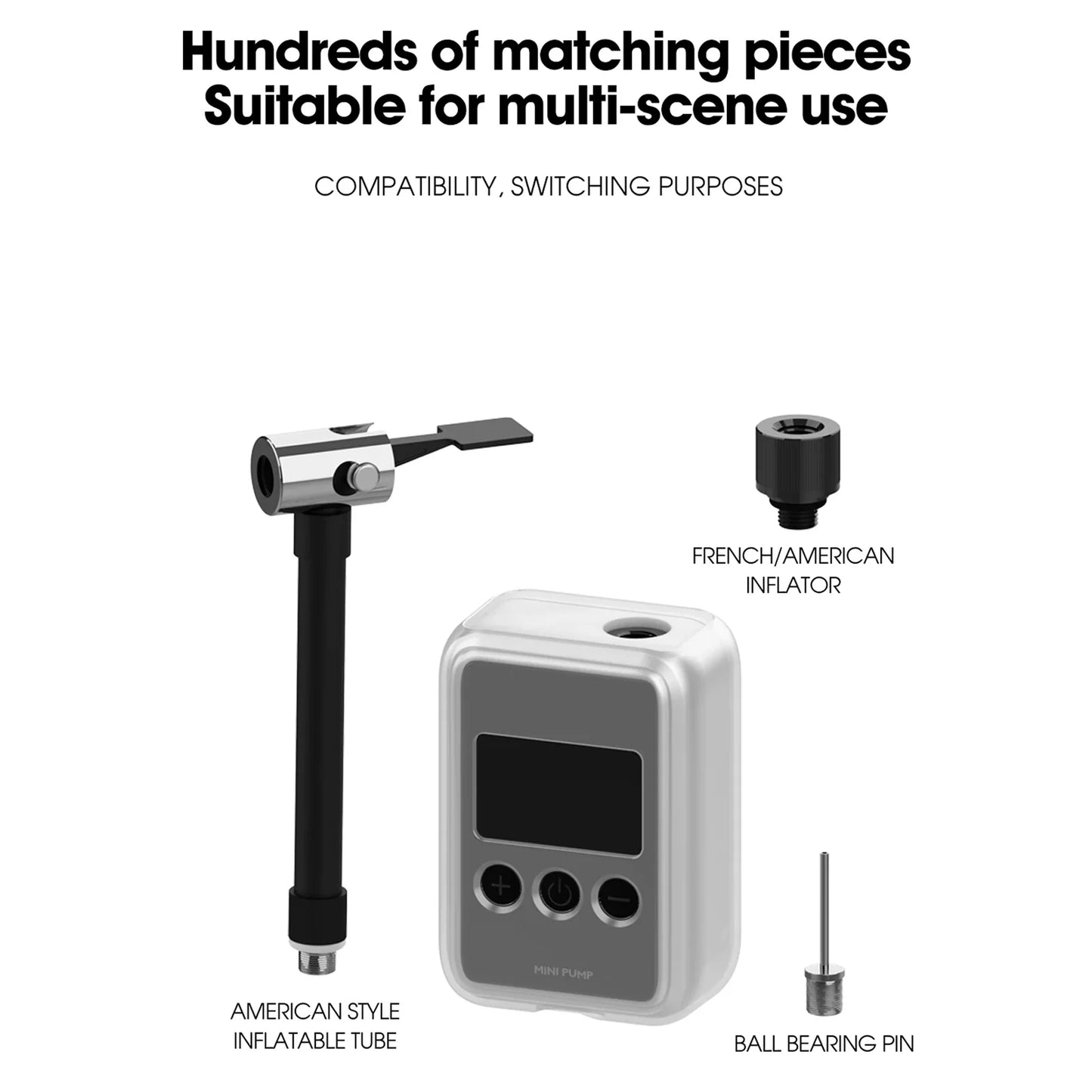 Set of plumbing tools including a digital Tyrisclix Bike Pump inflatable tube, and other components on a white background.