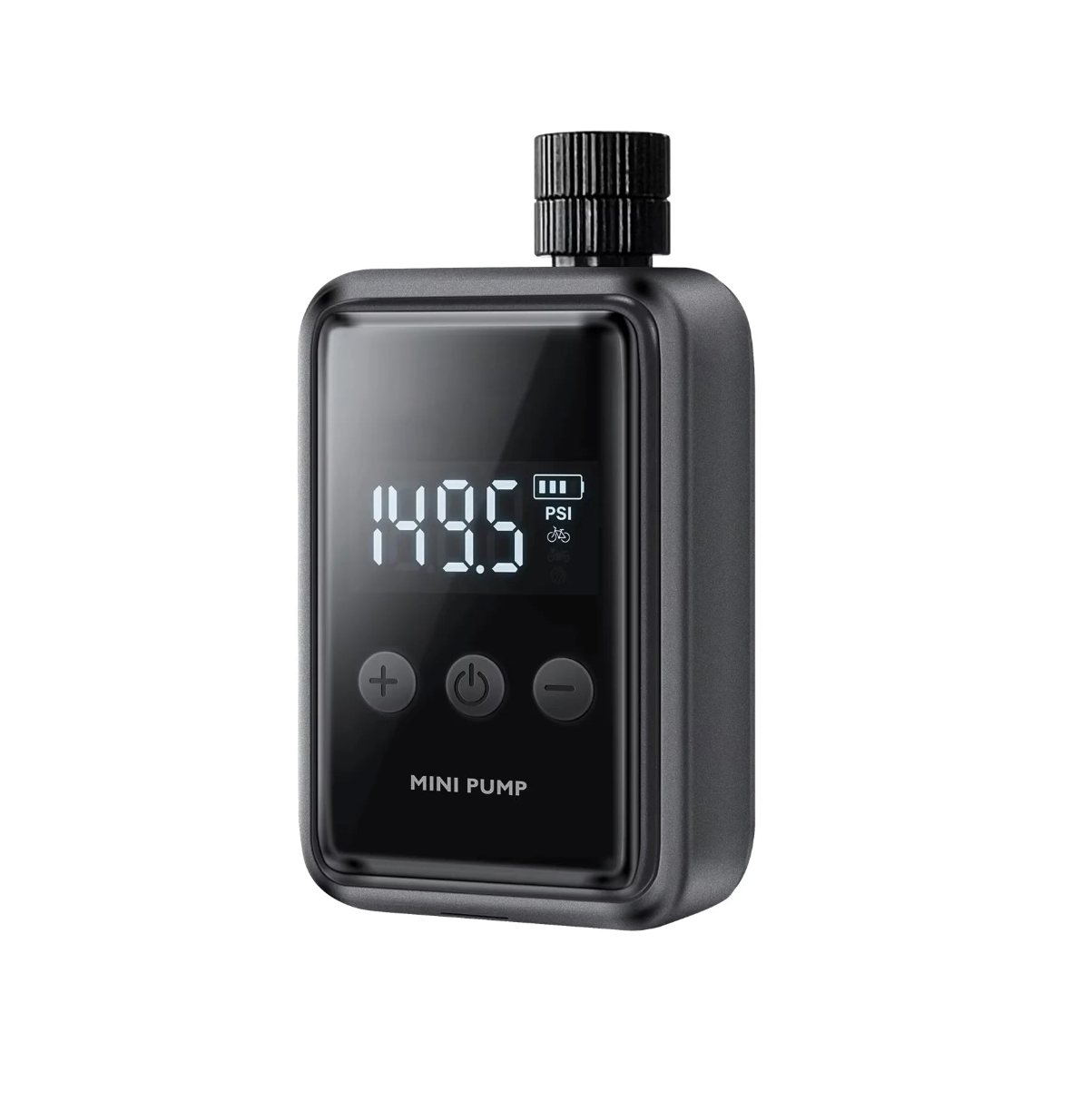 Black Tyrisclix Bike Pump with digital display on a white background