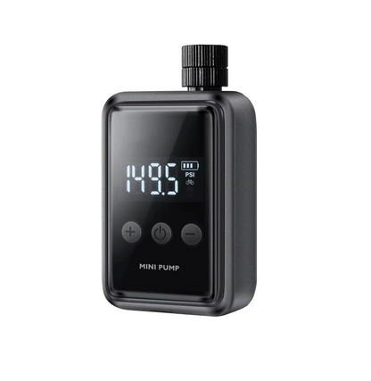 Black Tyrisclix Bike Pump with digital display on a white background