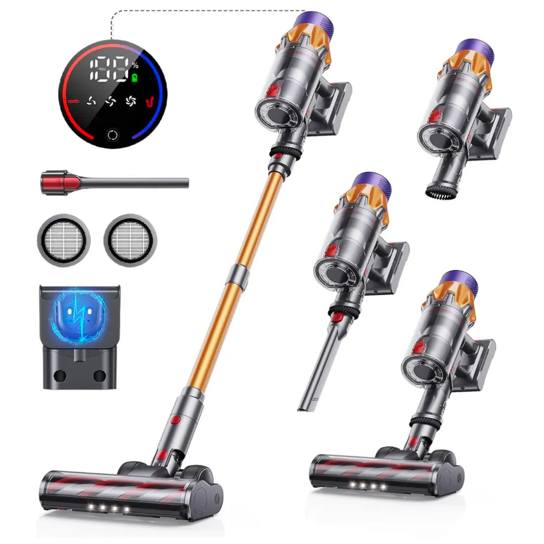 ValoClean Vacuum Cleaner with attachments on a white background