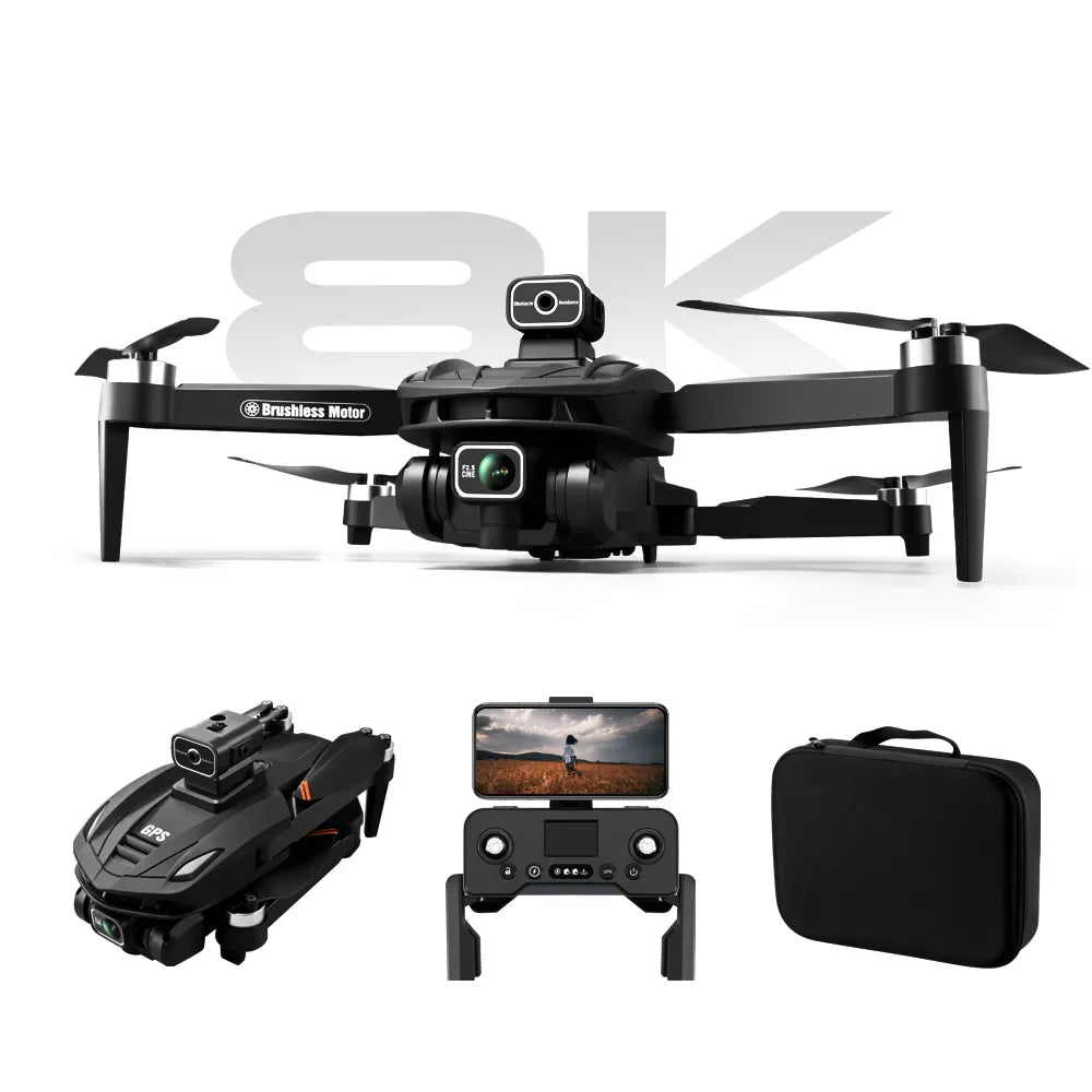 Black Vassco GPS Drone with accessories on a white background, featuring '8K' text.