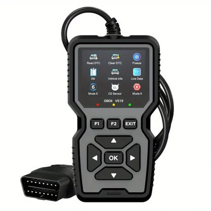 VehieCode Car diagnostic tool with display and buttons on a white background