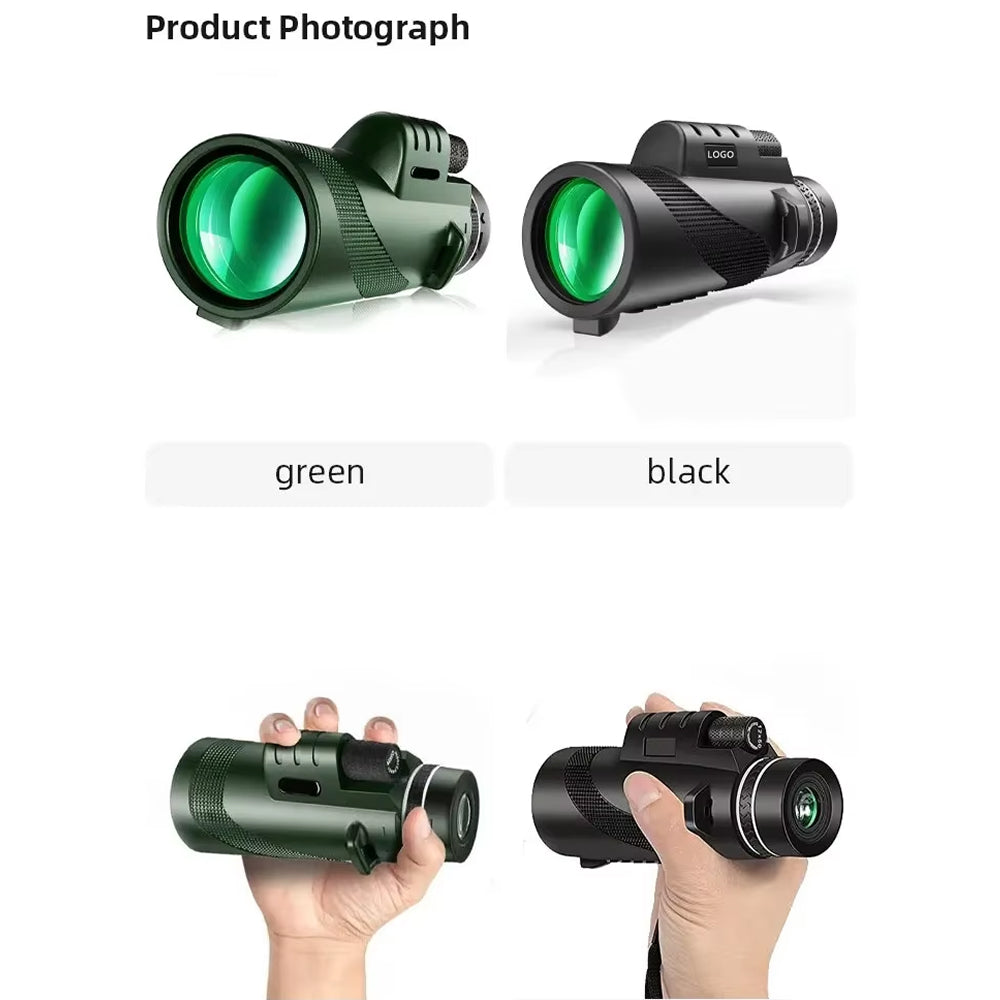 Two Vistanici Monocular, one green and one black, with a 'LOGO' brand name, displayed on a white background.