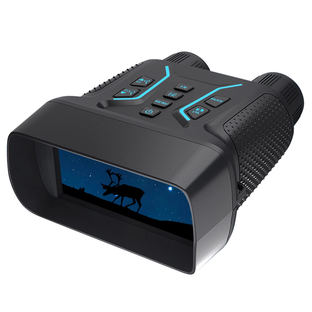Black thermal imaging device with a screen displaying a deer silhouette on a white background
