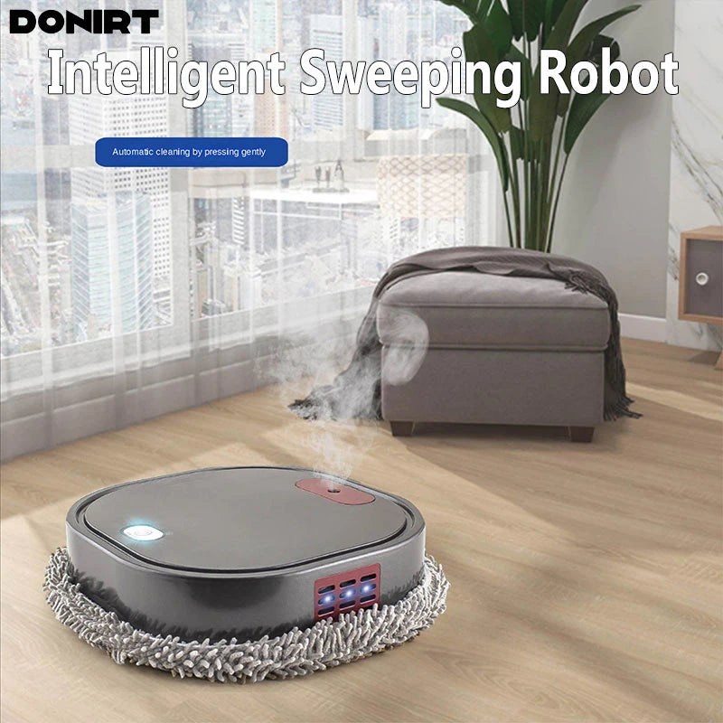 WiceRobo Robot Mop Vacuum on a wooden floor with a modern living room background