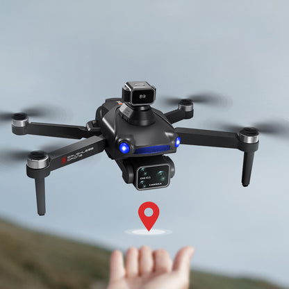 ZIMO Air S7 Drone with camera and a hand holding a remote control against a light blue background